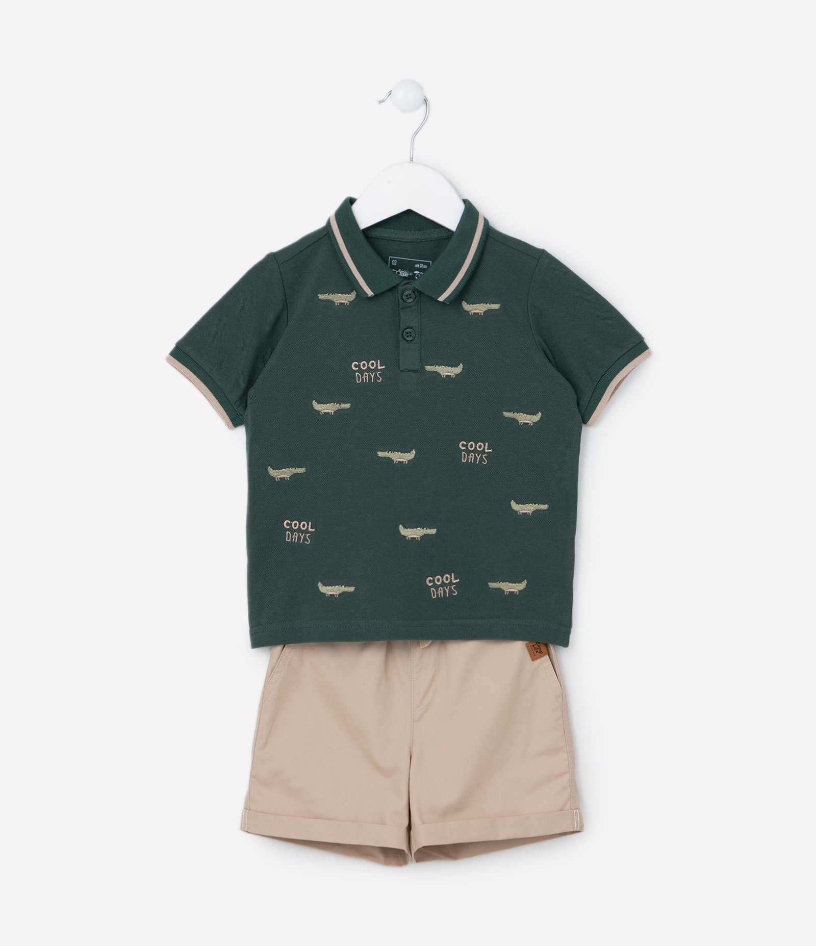 Conjunto Infantil com Polo Bordada e Bermuda em Sarja - 1 a 5/6 Anos Verde/Bege 1