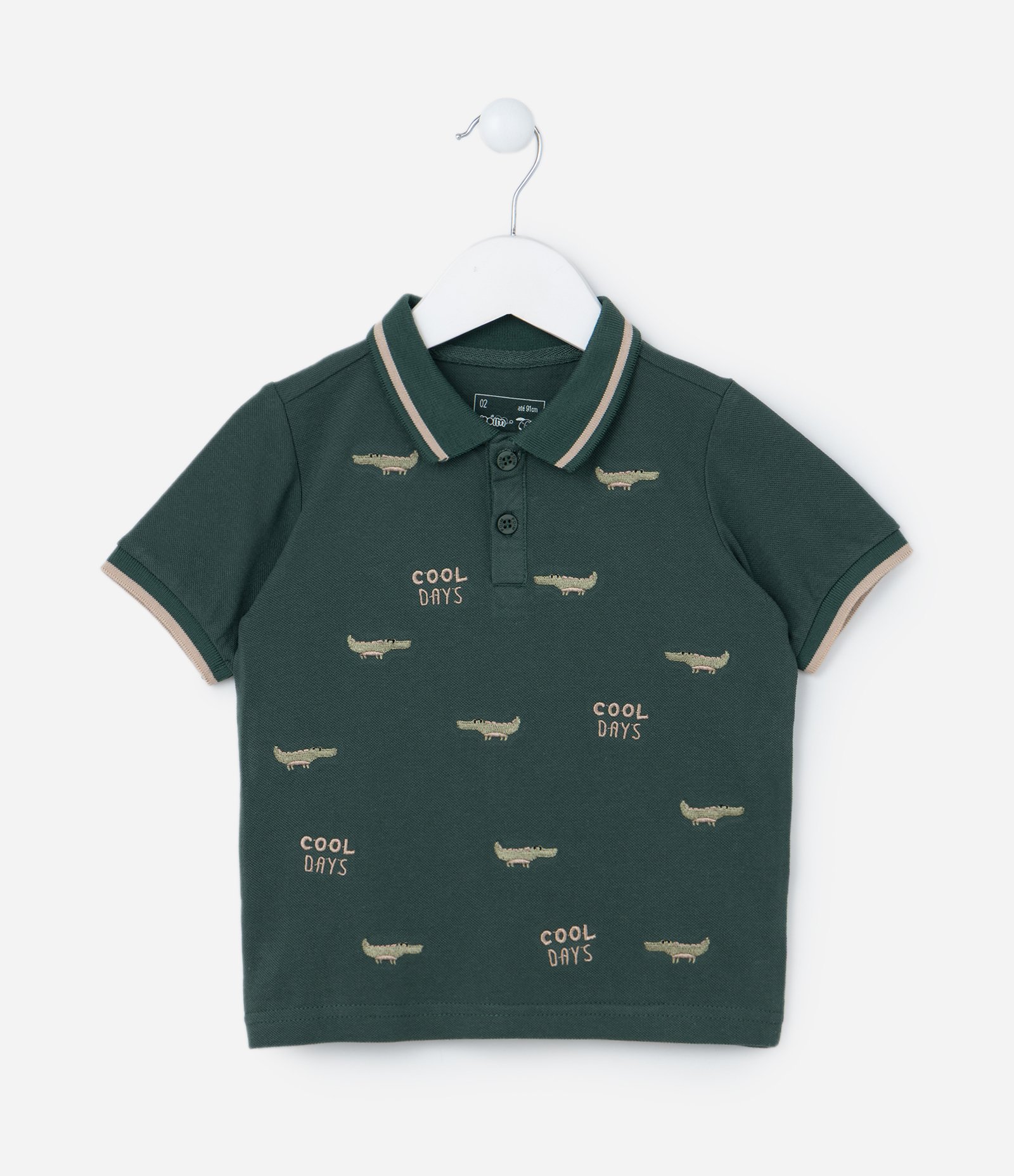 Conjunto Infantil com Polo Bordada e Bermuda em Sarja - 1 a 5/6 Anos Verde/Bege 2