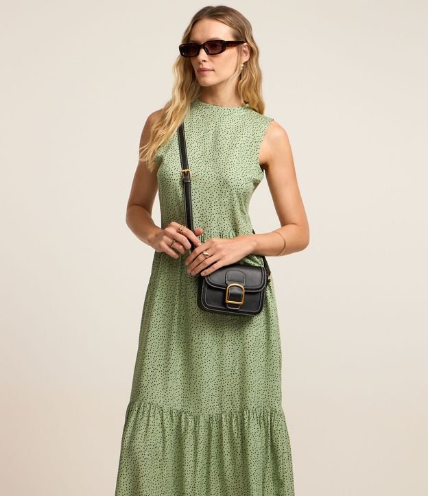 Vestido Evasê Midi em Viscose com Estampa Poá