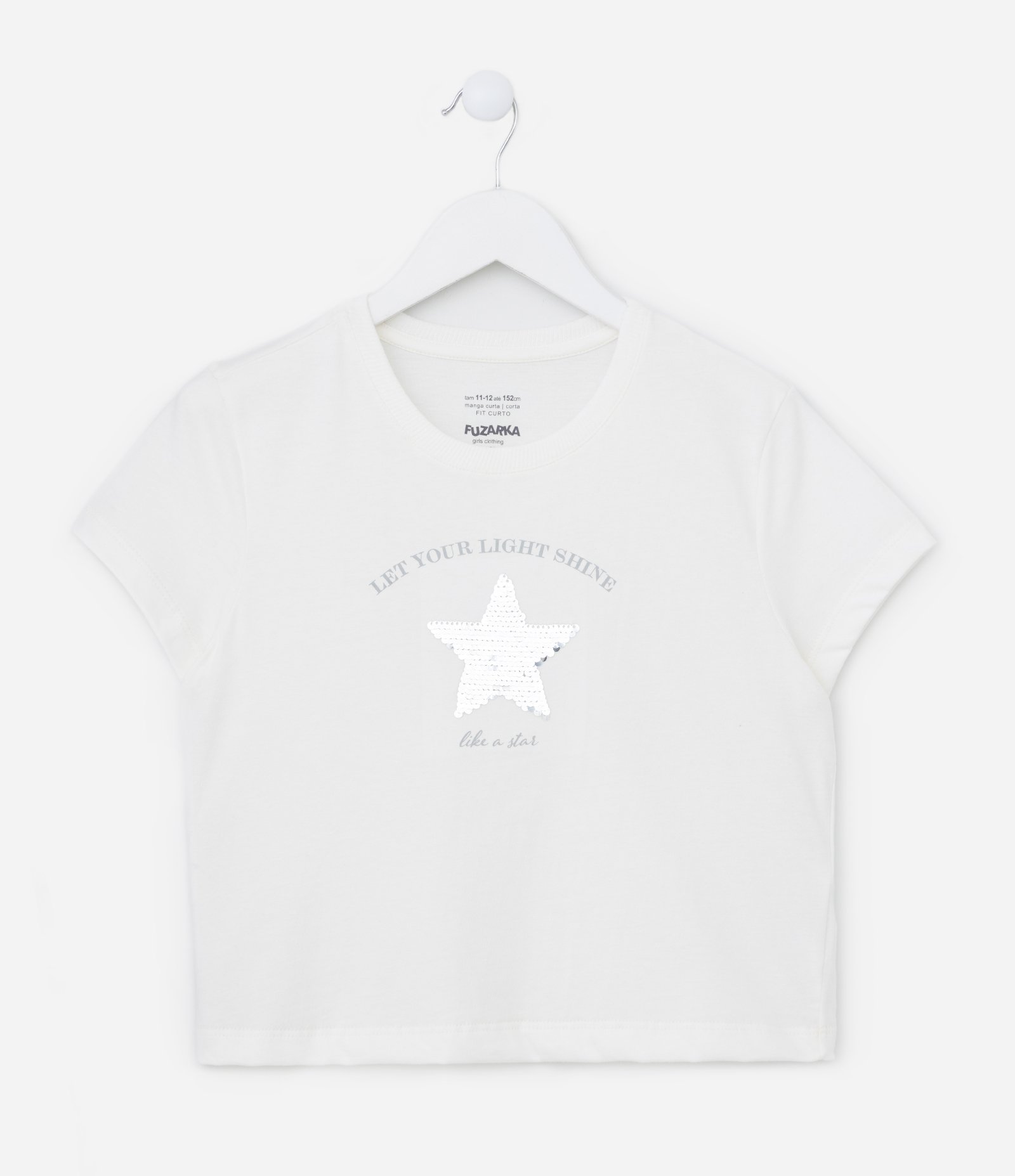 Camiseta Curta Infantil com Estampa de Estrelinha - Tam 5 a 14 Anos Branco Neve 1