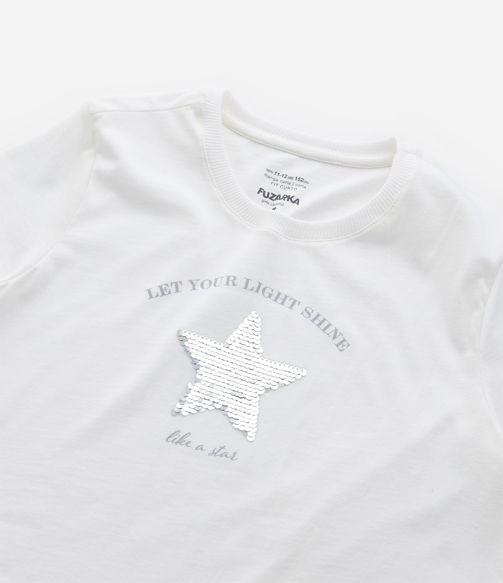Camiseta Curta Infantil com Estampa de Estrelinha - Tam 5 a 14 Anos Branco Neve 3