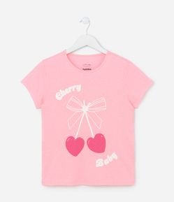 Camiseta Infantil com Estampa de Cerejinhas com Laço - Tam 5 a 14 Anos