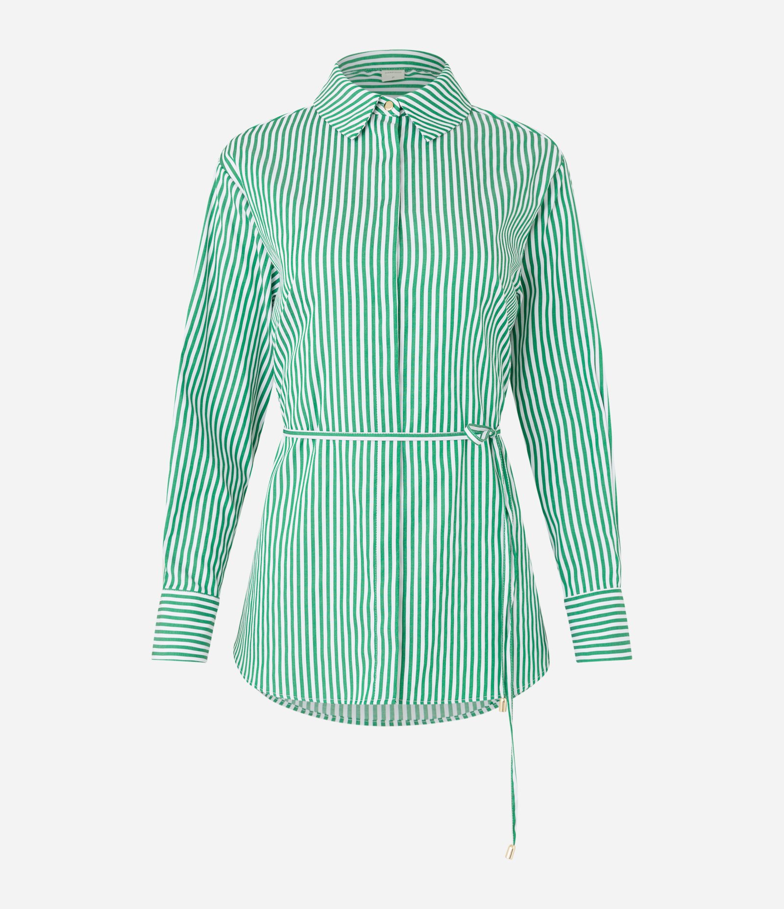 Camisa Alfaiatada com Abotoamento Frontal e Amarração na Cintura Verde/ Branco 4