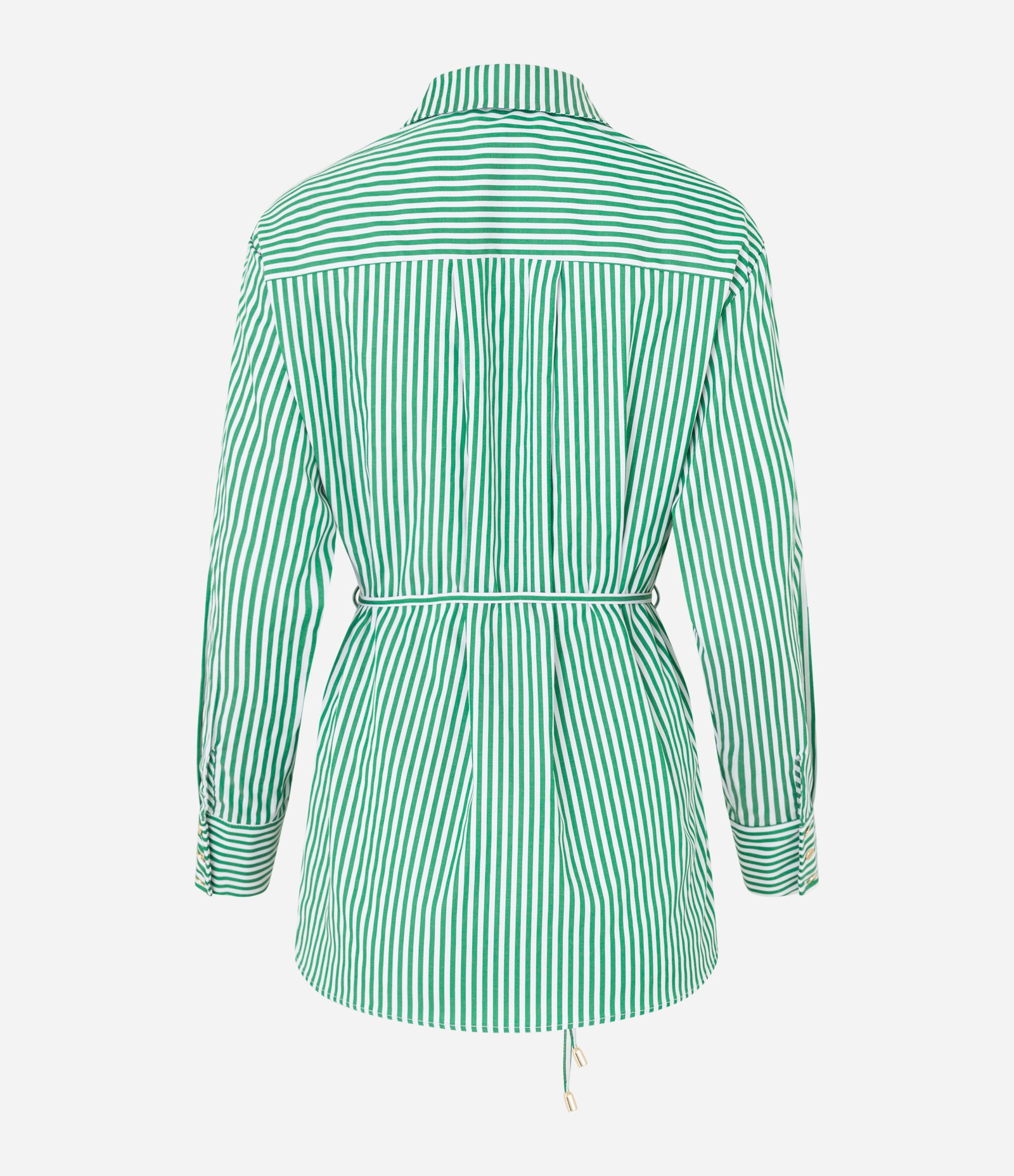 Camisa Alfaiatada com Abotoamento Frontal e Amarração na Cintura Verde/ Branco 5