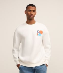 Blusão em Moletom com Estampa Lettering Oriental e Paisagem