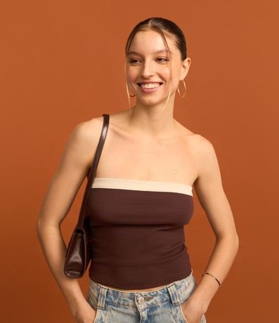 Blusa Cropped em Ribana Tomara que Caia com Detalhe Contrastante Blusa Cropped em Ribana Tomara que Caia com Detalhe Contrastante