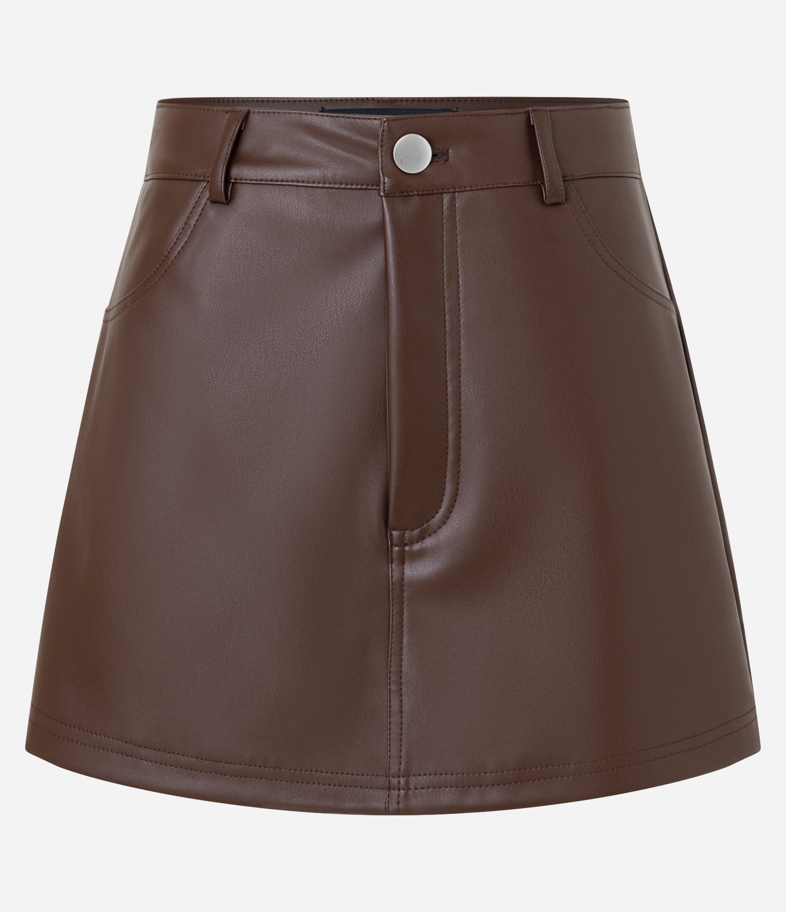 Short Saia em Material Sintético com Bolsos Marrom 5