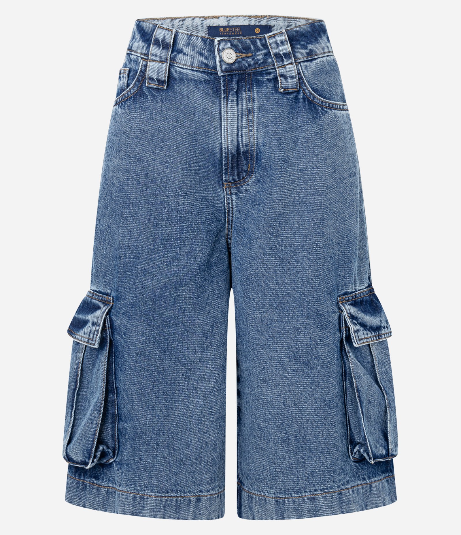 Bermuda Jorts em Jeans com Bolso Cargo Azul 5