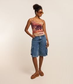 Bermuda Jorts em Jeans com Bolso Cargo
