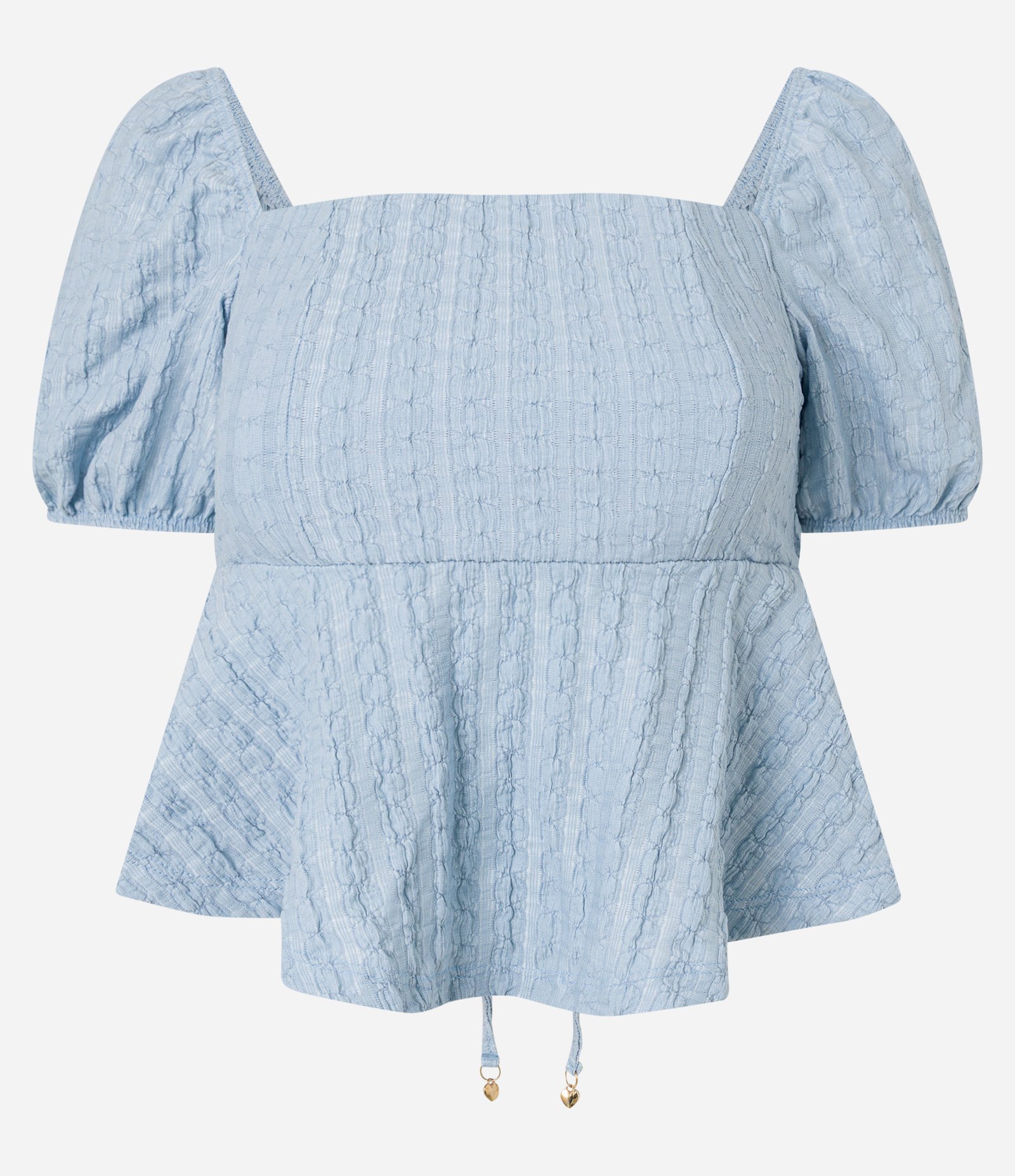 Blusa Texturizada com Manga Bufante e Amarração nas Costas Azul 6