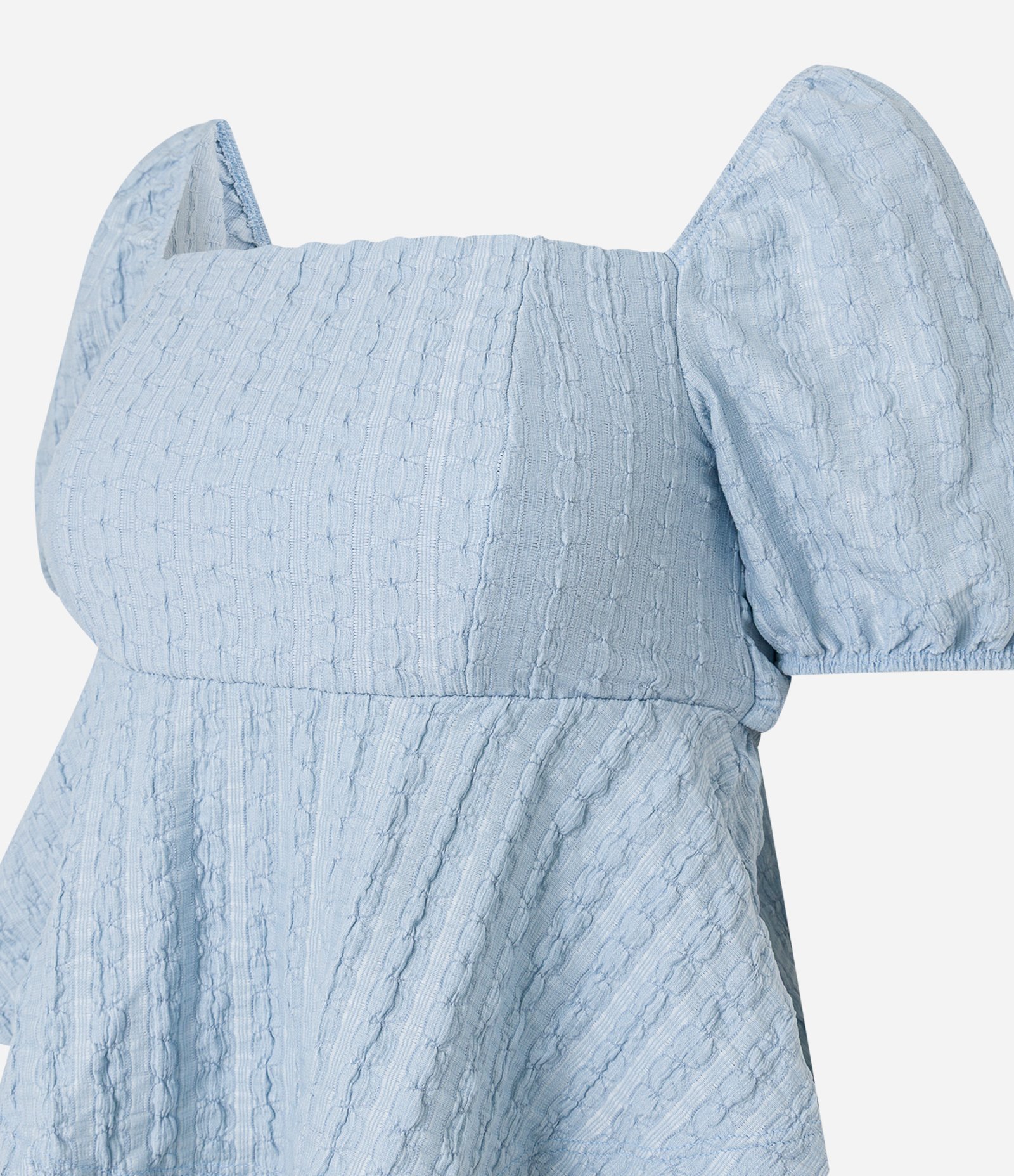 Blusa Texturizada com Manga Bufante e Amarração nas Costas Azul 7