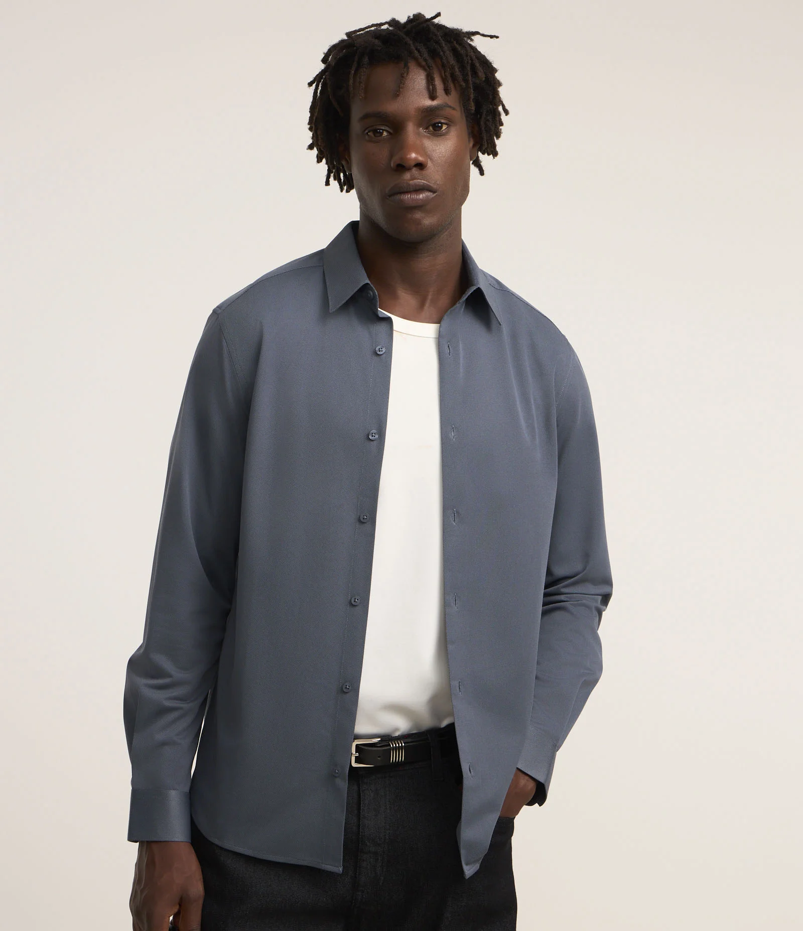 Camisa Regular em Tecnologia Dry Maquinetada Azul 1