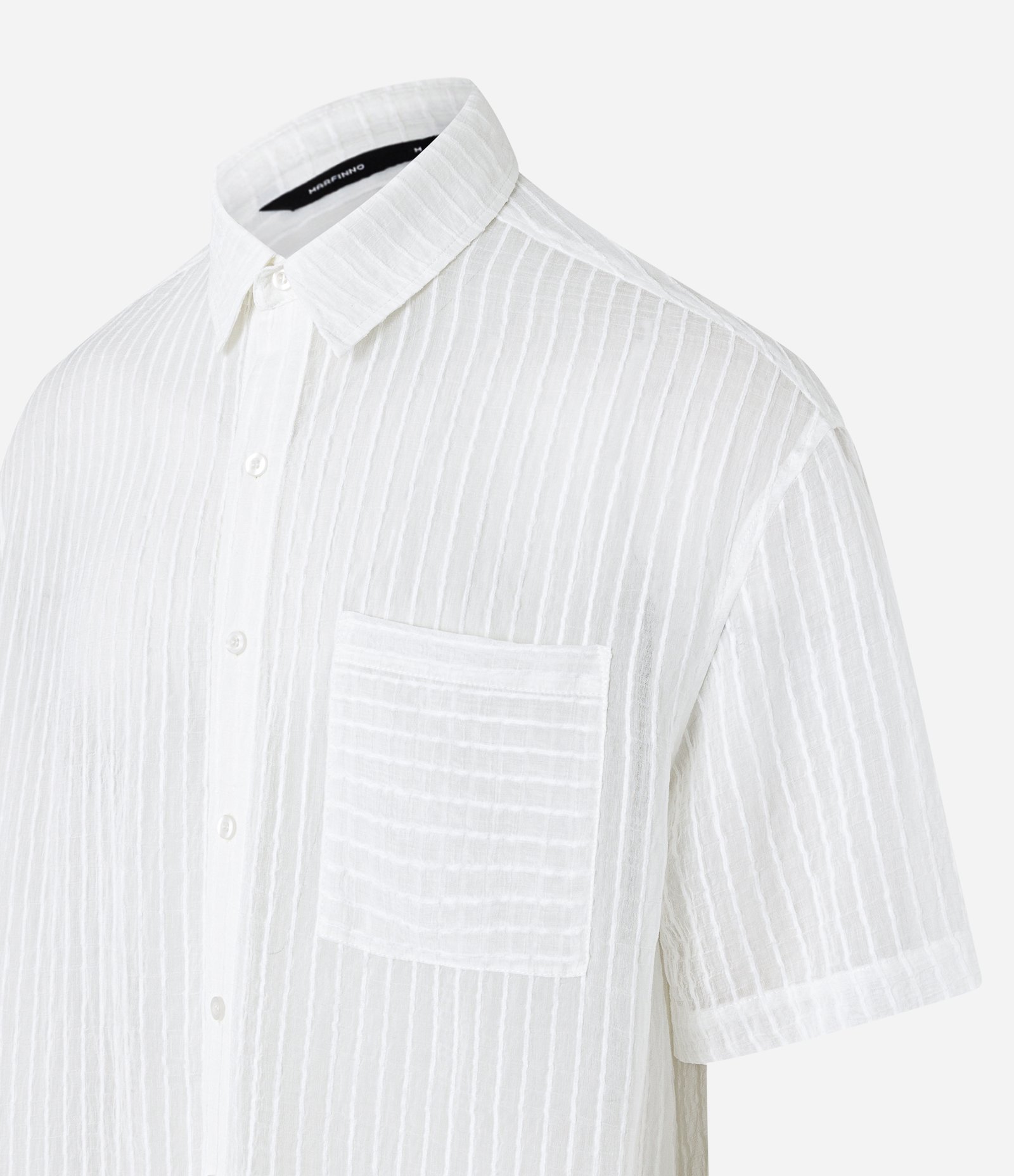 Camisa em Viscose Listrada com Textura e Transparência Branco 9