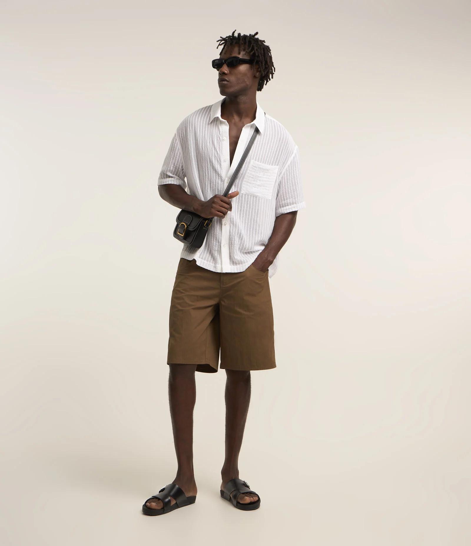 Camisa em Viscose Listrada com Textura e Transparência Branco 2