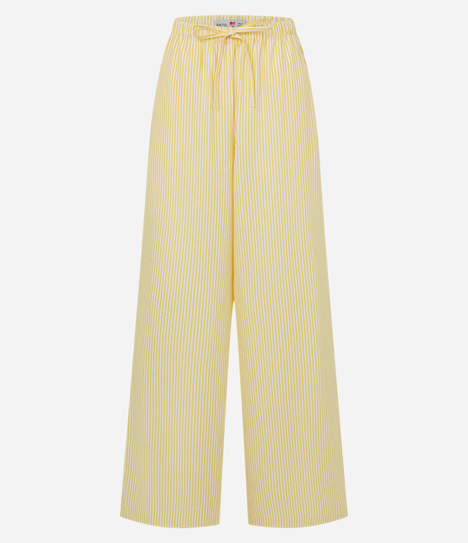 Calça Wide Leg em Tricoline com Listras em Fio Tinto Amarelo 5