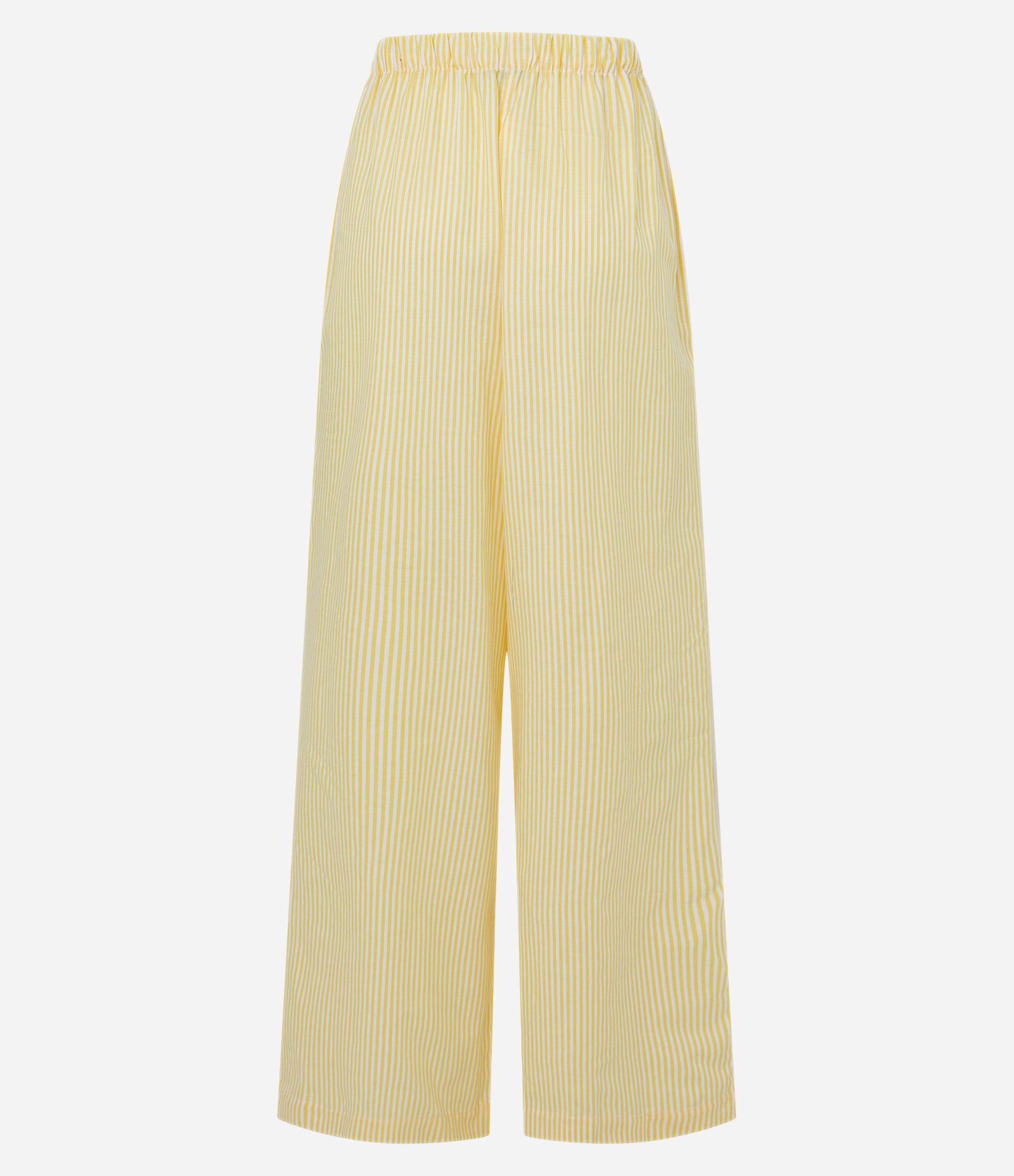 Calça Wide Leg em Tricoline com Listras em Fio Tinto Amarelo 6