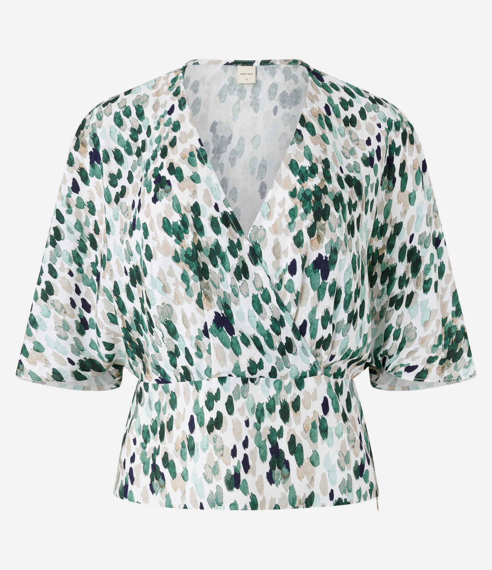 Blusa em Viscose com Decote Transpassado e Estampa Aquarela Verde/Bege/Branco 1