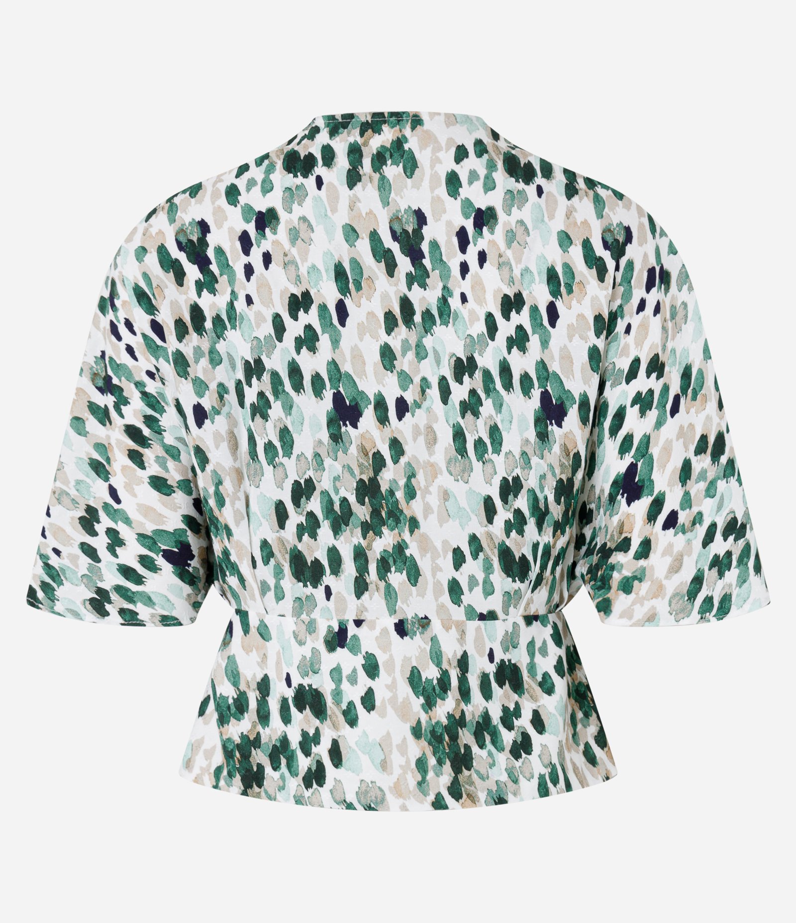 Blusa em Viscose com Decote Transpassado e Estampa Aquarela Verde/Bege/Branco 2