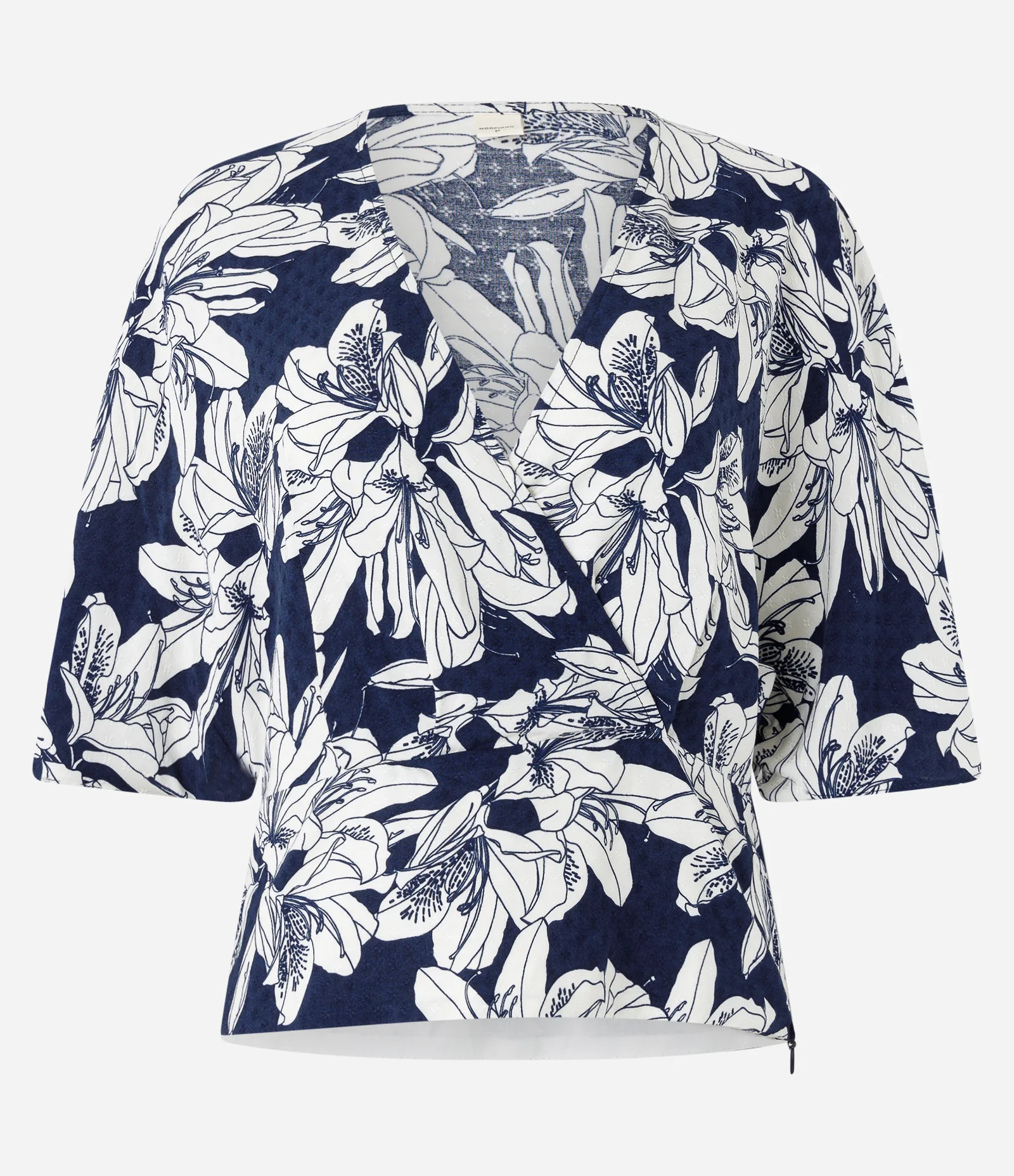 Blusa em Viscose com Devote Transpassado e Estampa Floral Azul 1