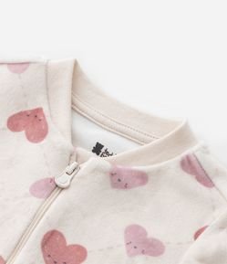 Macacão Infantil em Plush com Estampa Corações - Tam RN a 18 meses