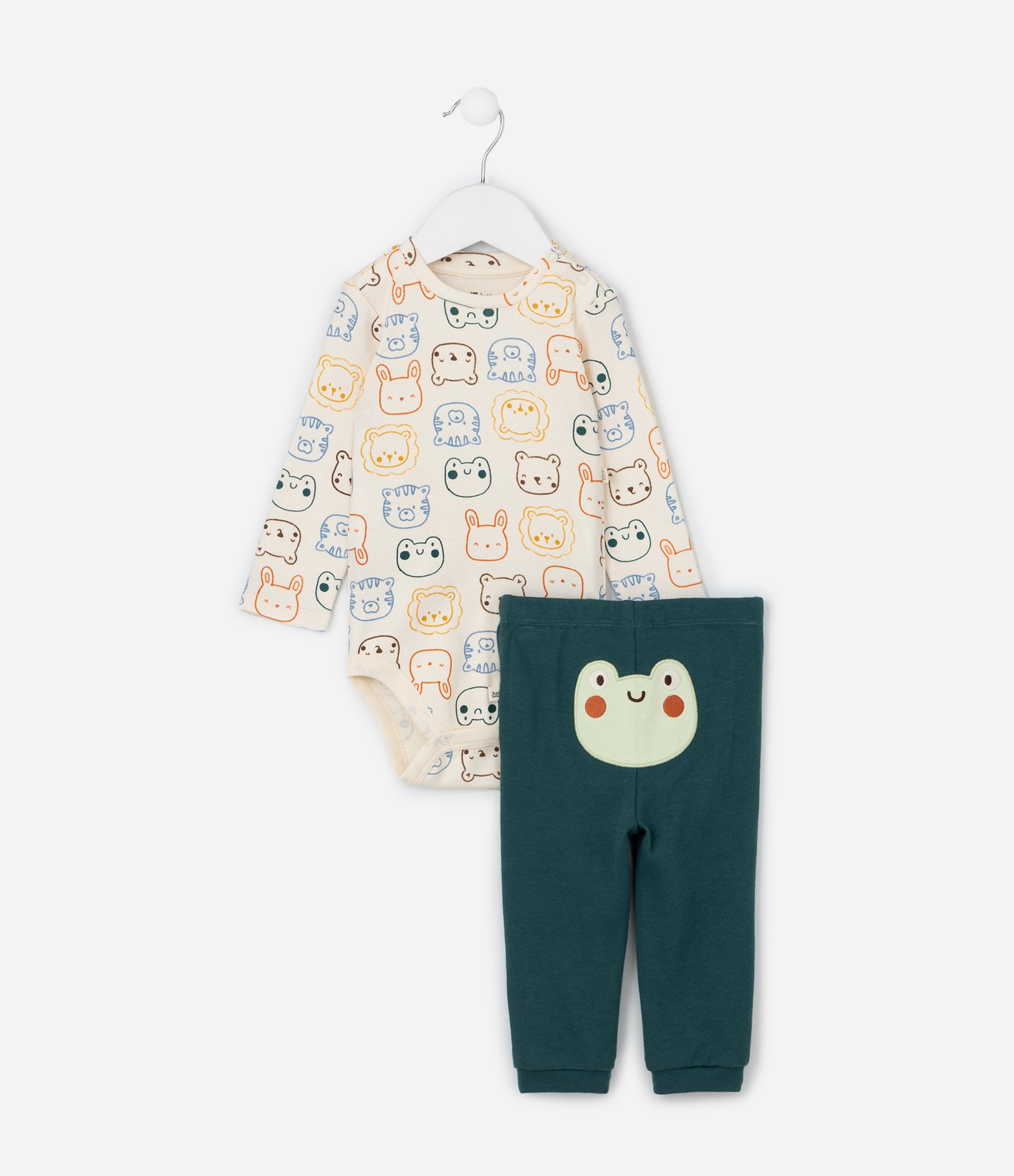 Conjunto Body e Calça em Suedine Estampa Bichinhos - Tam RN a 18 meses Off White/Verde 1