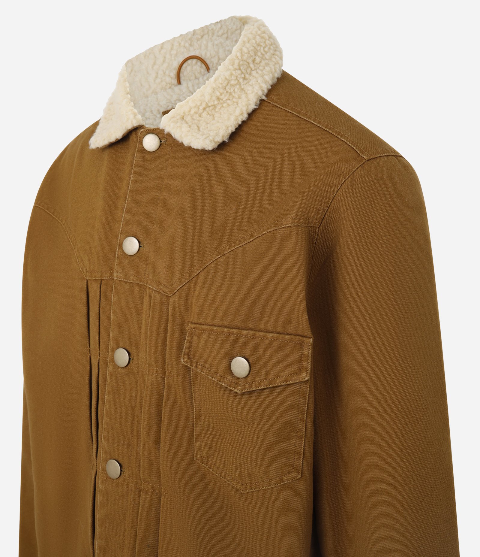 Jaqueta em Sarja com Pala e Gola com Sherpa Marrom 8