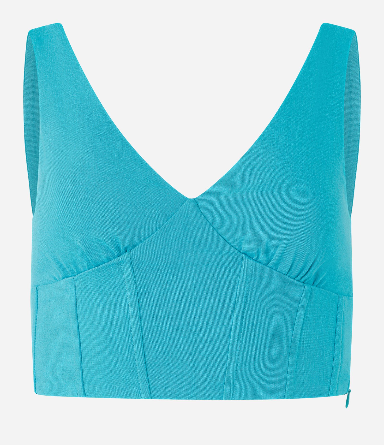 Blusa Cropped Corsetada em Bengaline com Decote V Azul Água 6