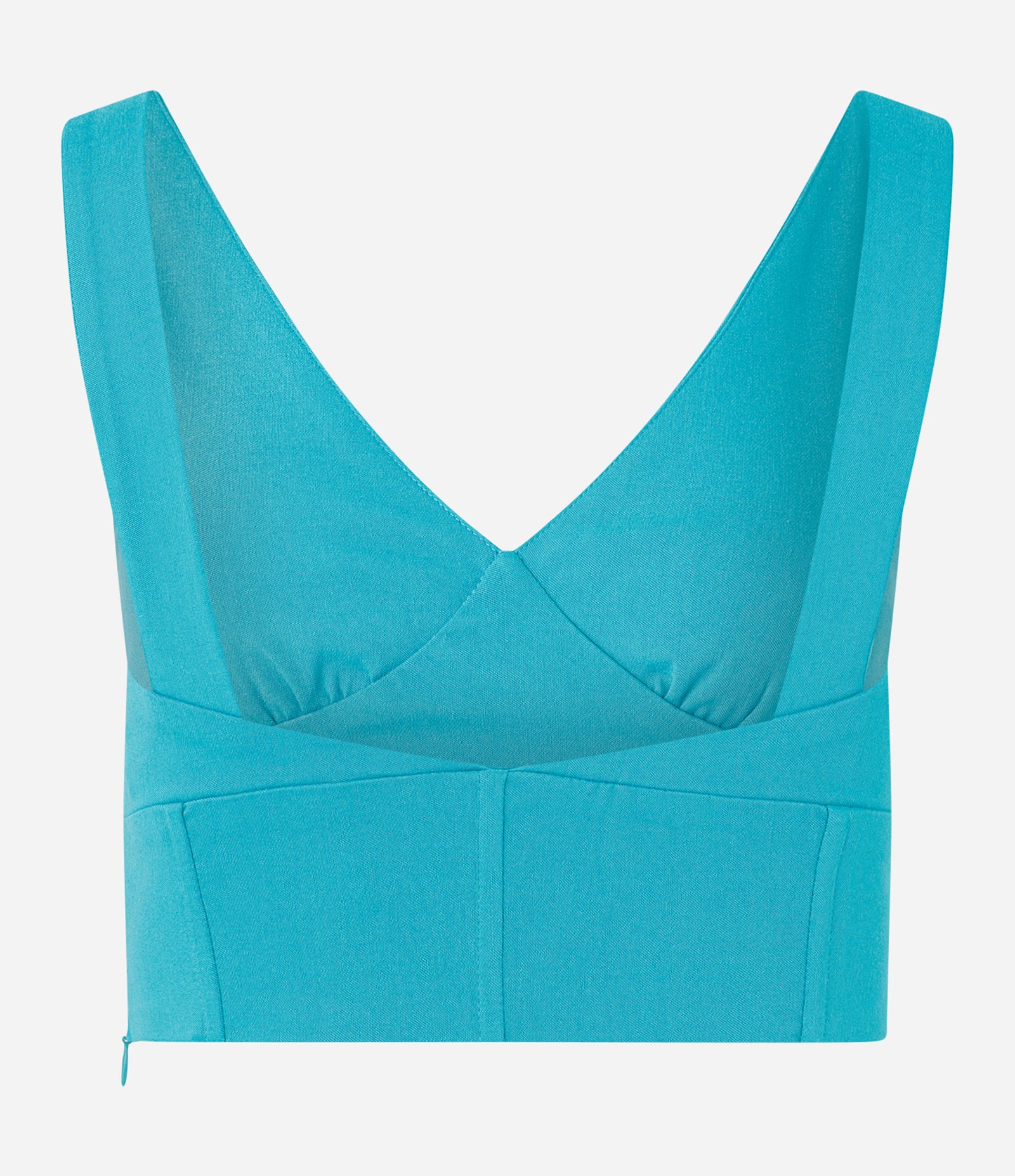 Blusa Cropped Corsetada em Bengaline com Decote V Azul Água 7