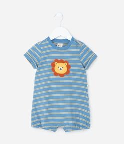 Macaquinho Infantil com Estampa Listras e Leão - Tam 0 a 18 meses