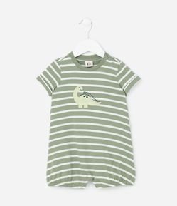 Macaquinho Infantil com Estampa Listras e Dino - Tam 0 a 18 meses