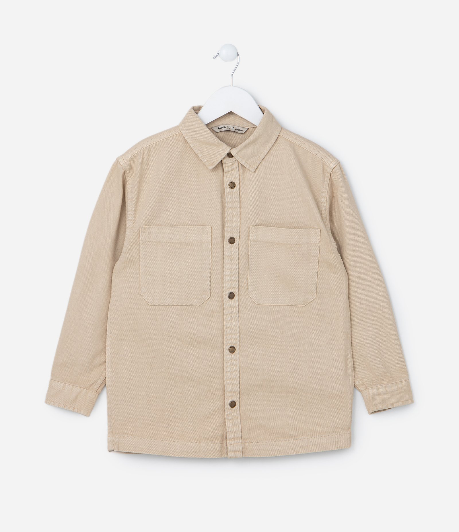 Camisa Overshirt Infantil em Sarja com Bolsos - Tam 5 a 14 Anos Bege 1