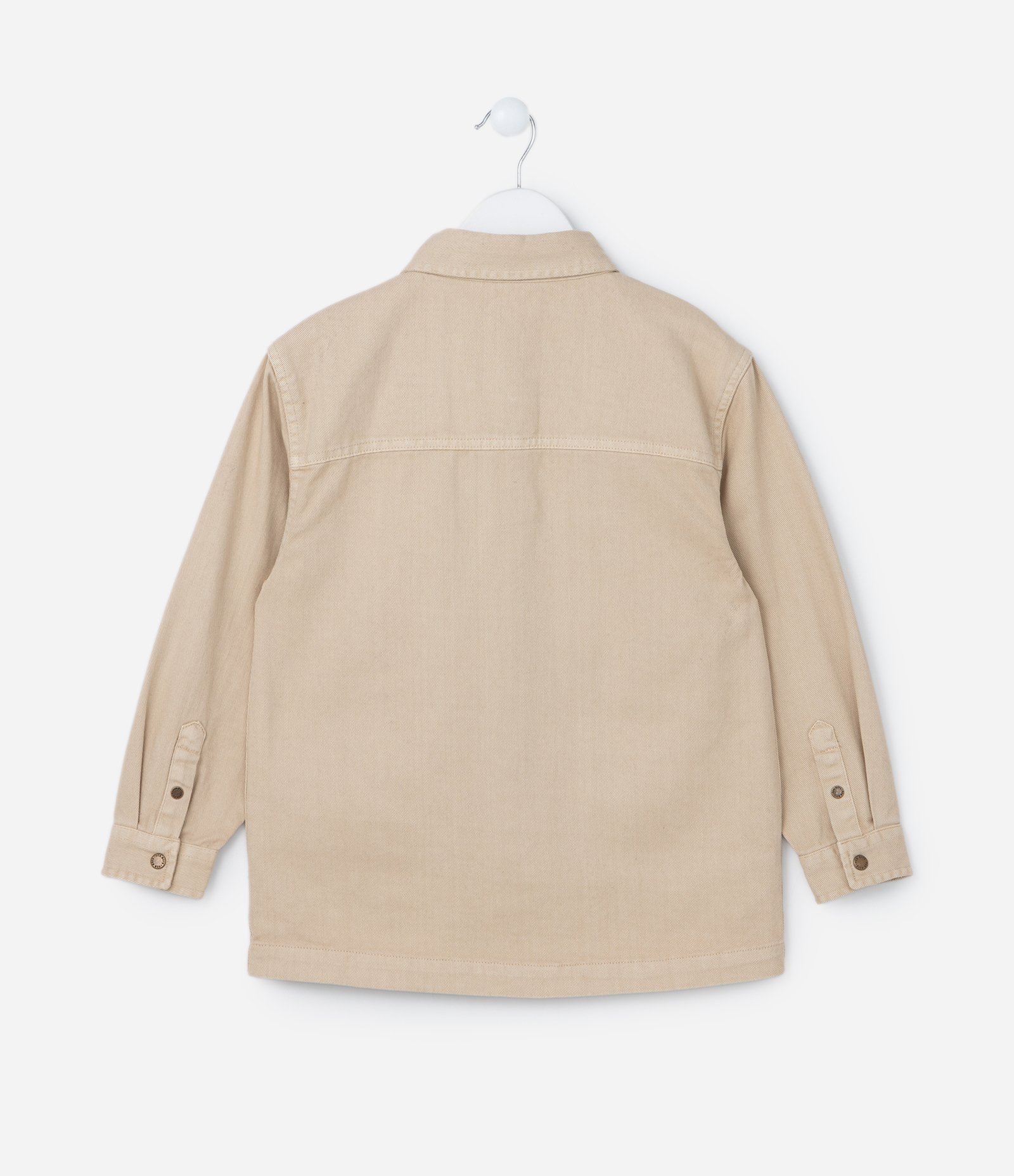 Camisa Overshirt Infantil em Sarja com Bolsos - Tam 5 a 14 Anos Bege 2