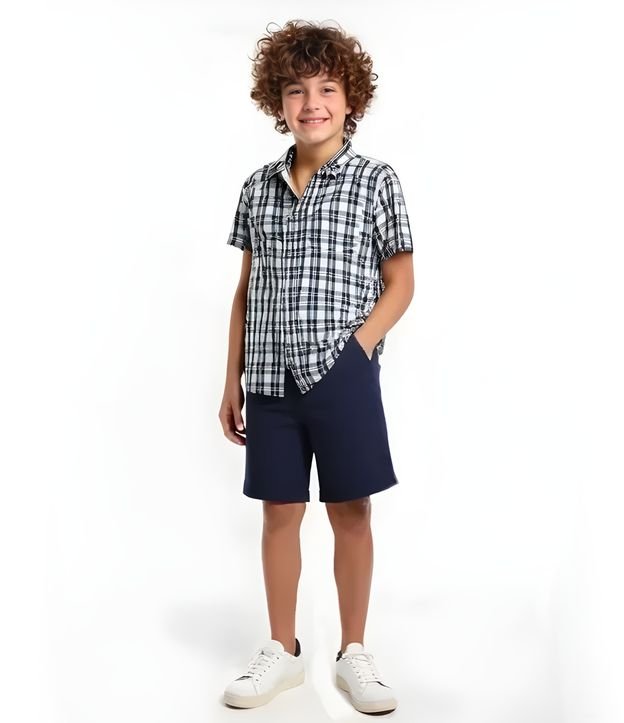 Camisa Infantil em Flanela com Estampa Xadrez - Tam 5 a 14 Anos