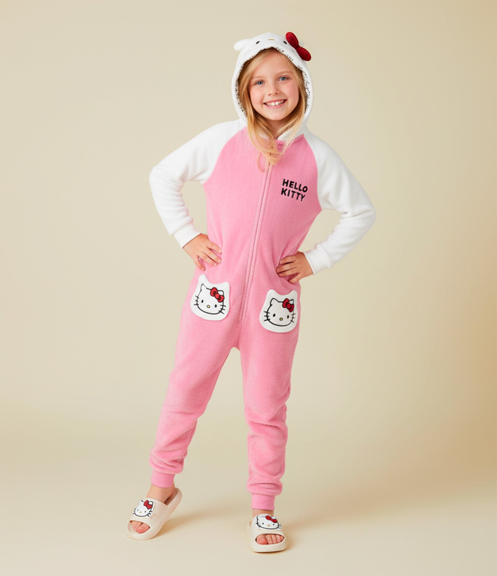 Pijama Jumper Infantil em Fleece com Bordado Hello Kitty - Tam 4 a 14 Anos Rosa 1