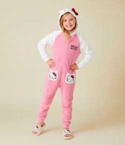 Pijama Jumper Infantil em Fleece com Bordado Hello Kitty - Tam 4 a 14 Anos