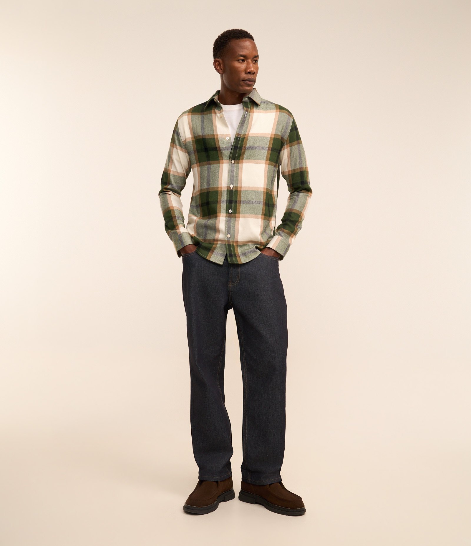 Camisa Manga Longa em Flanela Xadrez Verde/Caramelo/Branco 2