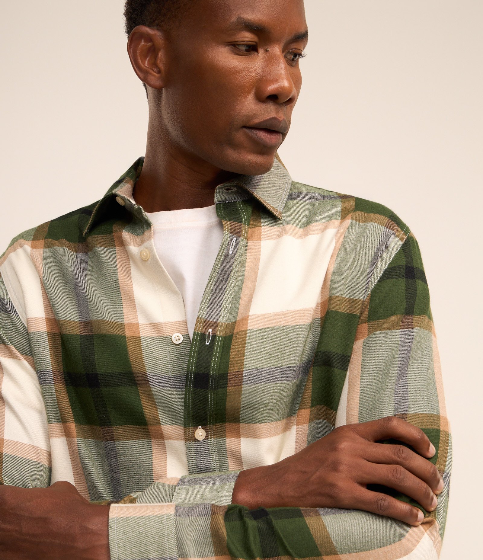 Camisa Manga Longa em Flanela Xadrez Verde/Caramelo/Branco 4