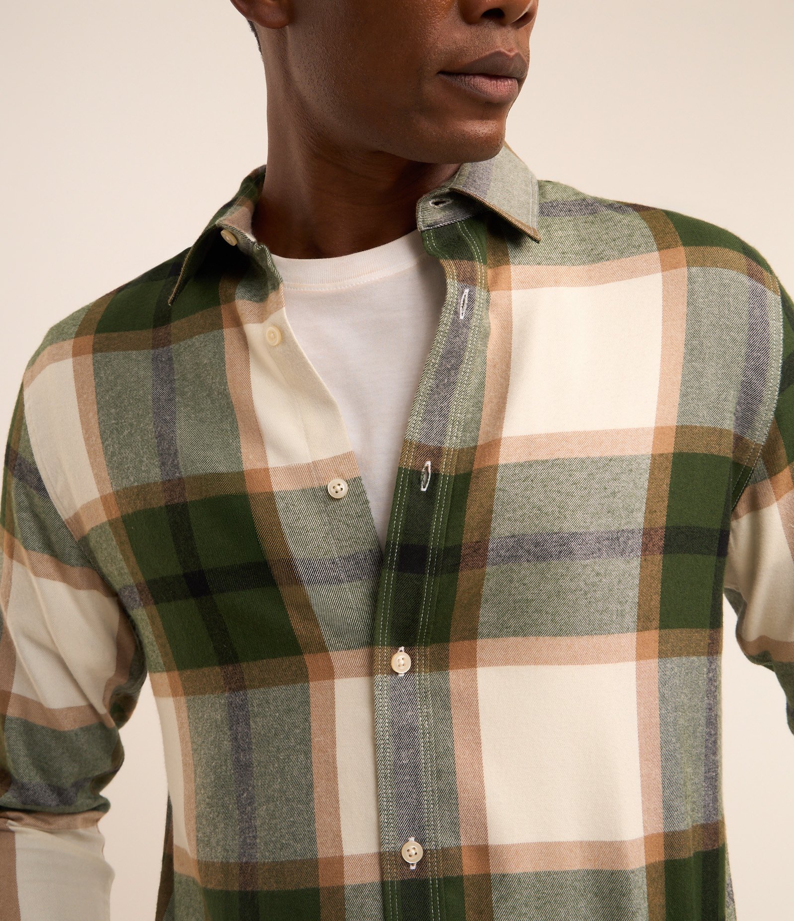 Camisa Manga Longa em Flanela Xadrez Verde/Caramelo/Branco 6