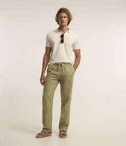 Calça em Algodão com Cós Elástico e Textura Rústica