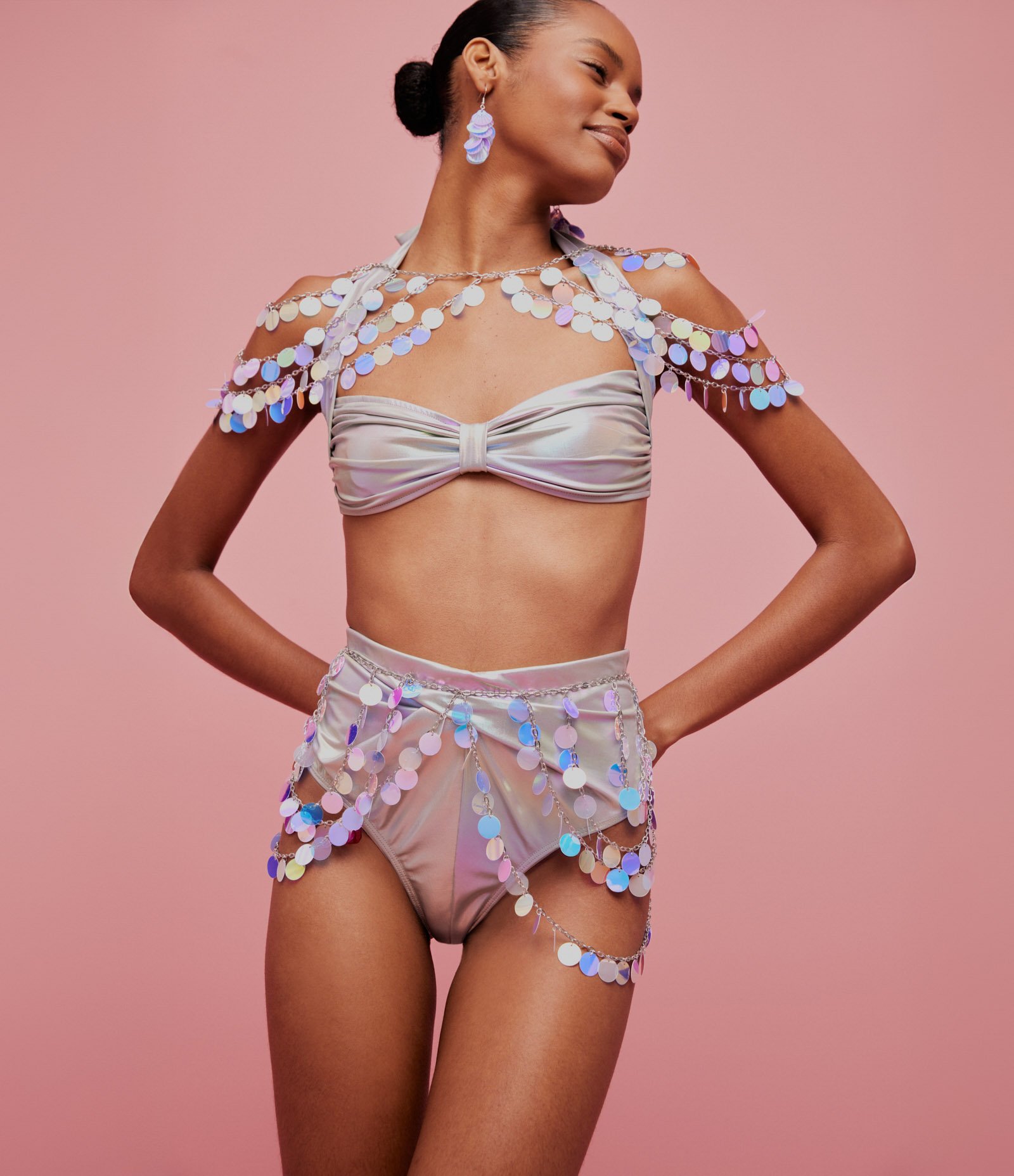 Body Chain Corrente Cintura com Paetês Holográficos Azul 5