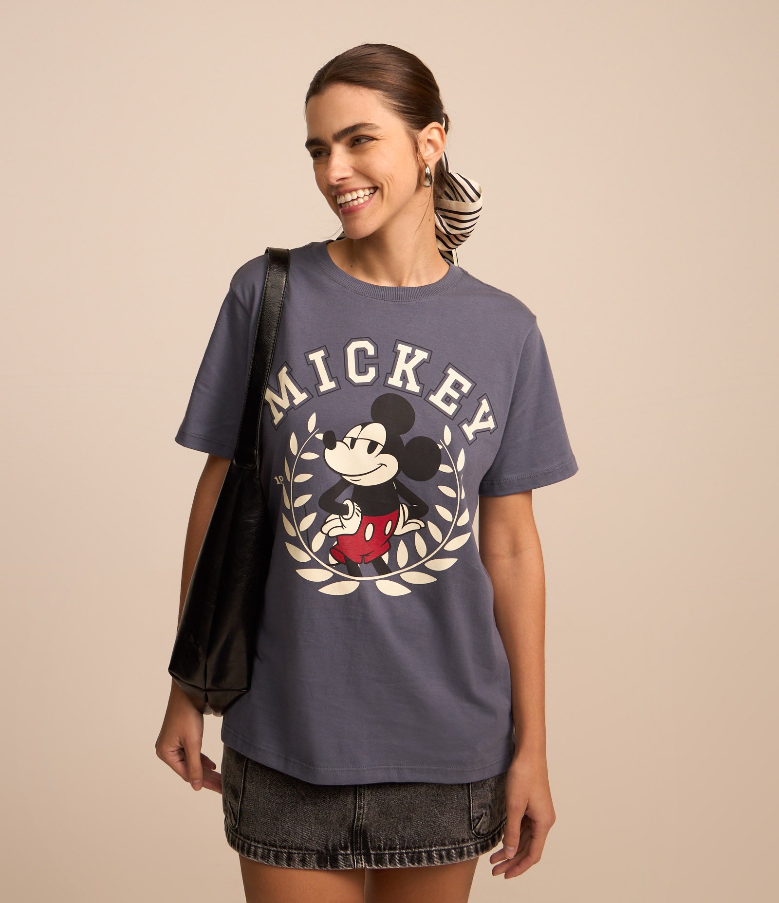 Camiseta Alongada em Algodão com Estampa Mickey Azul 1