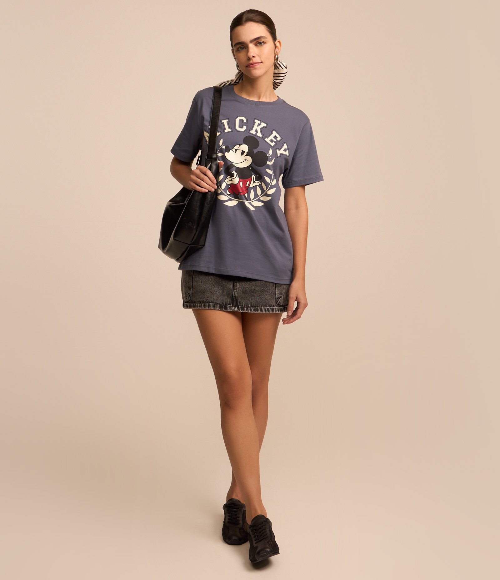 Camiseta Alongada em Algodão com Estampa Mickey Azul 2