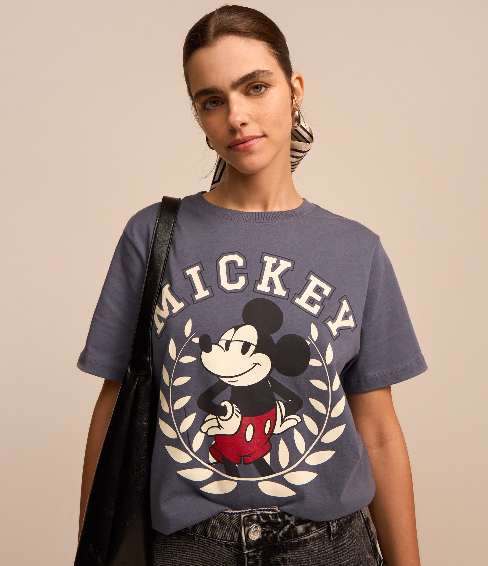Camiseta Alongada em Algodão com Estampa Mickey Azul 3