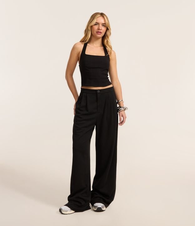 Calça Wide Leg em Moletom com Botão no Cós