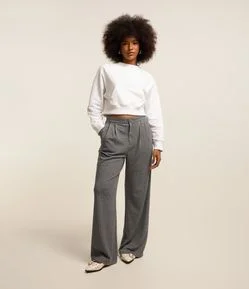 Calça Wide Leg em Moletom com Listras de Riscas de Giz