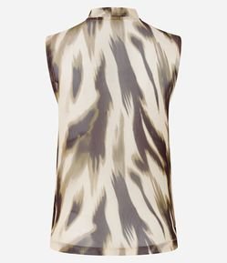 Regata em Tule com Gola Alta em Estampa Abstrata Borrada