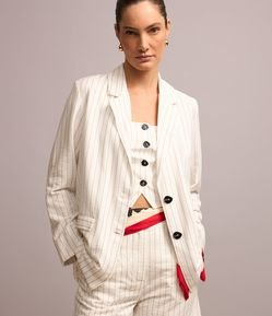 Blazer Alfaiatada em Viscose Listrada com Lapelas