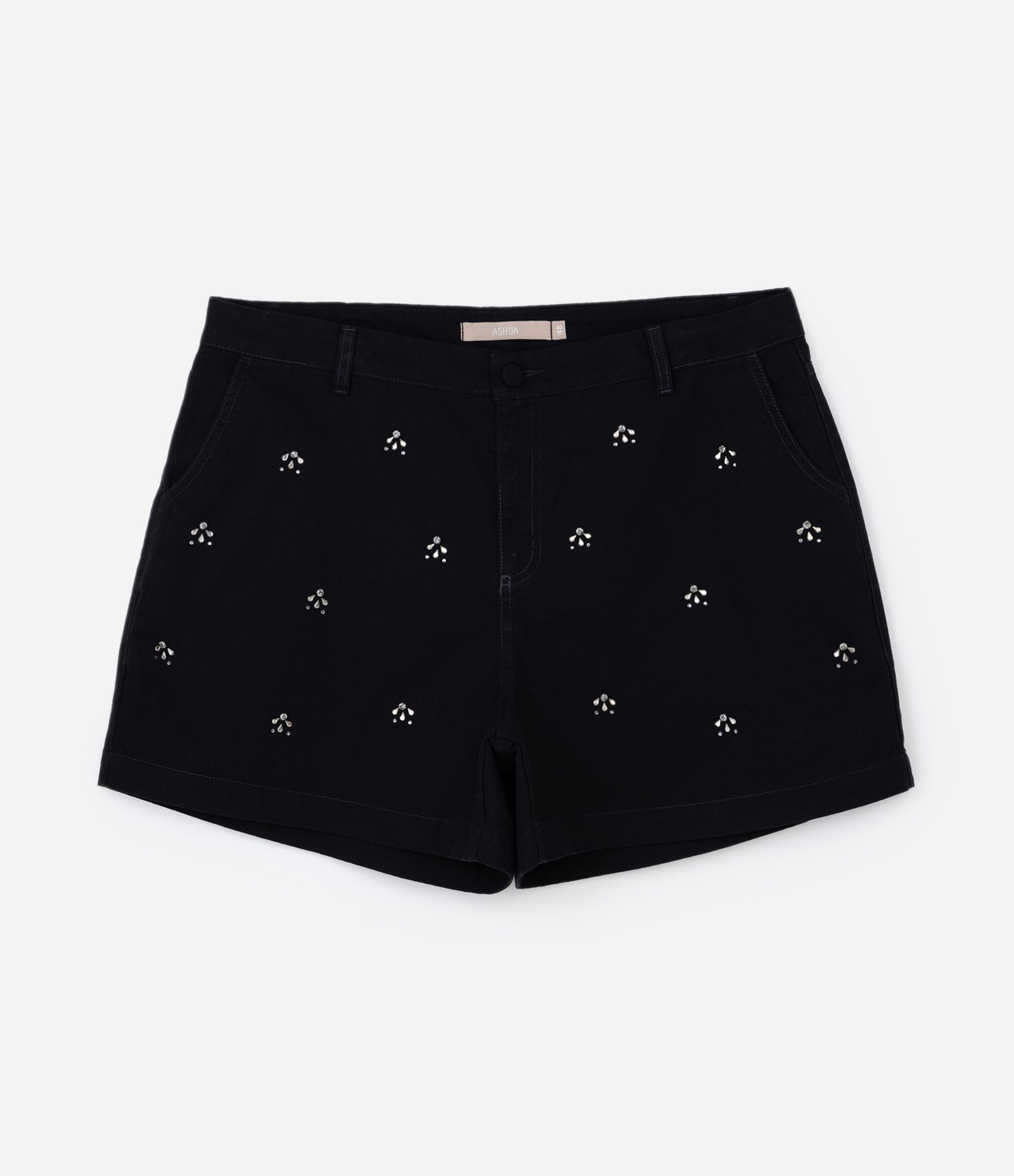 Short Mom em Sarja com Cristais Curve & Plus Size Preto 6