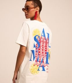 Camiseta Alongada em Algodão com Estampa Sardinha Sal e Mar