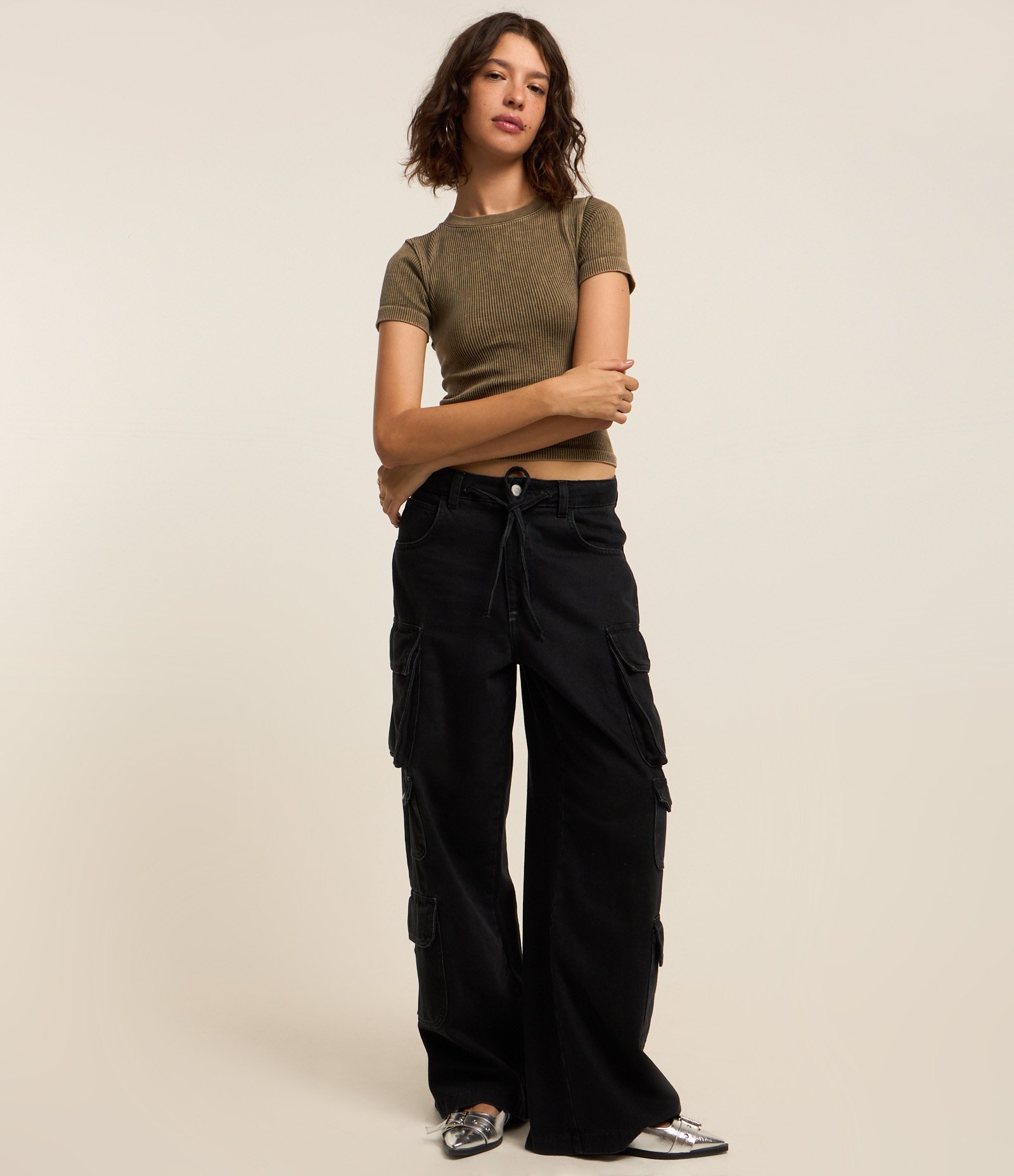 Blusa Curta Sem Manga Seamless com Efeito Lavado Verde 2